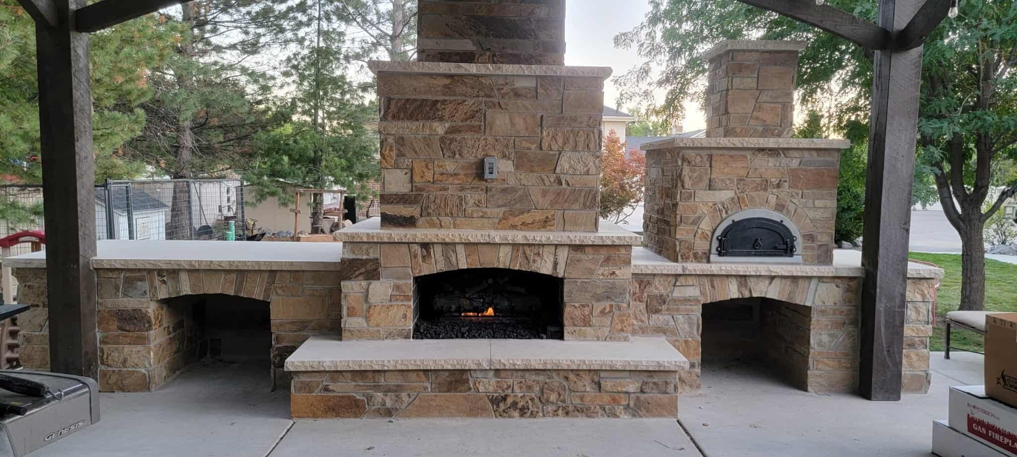 Fire pit with landscape lighting